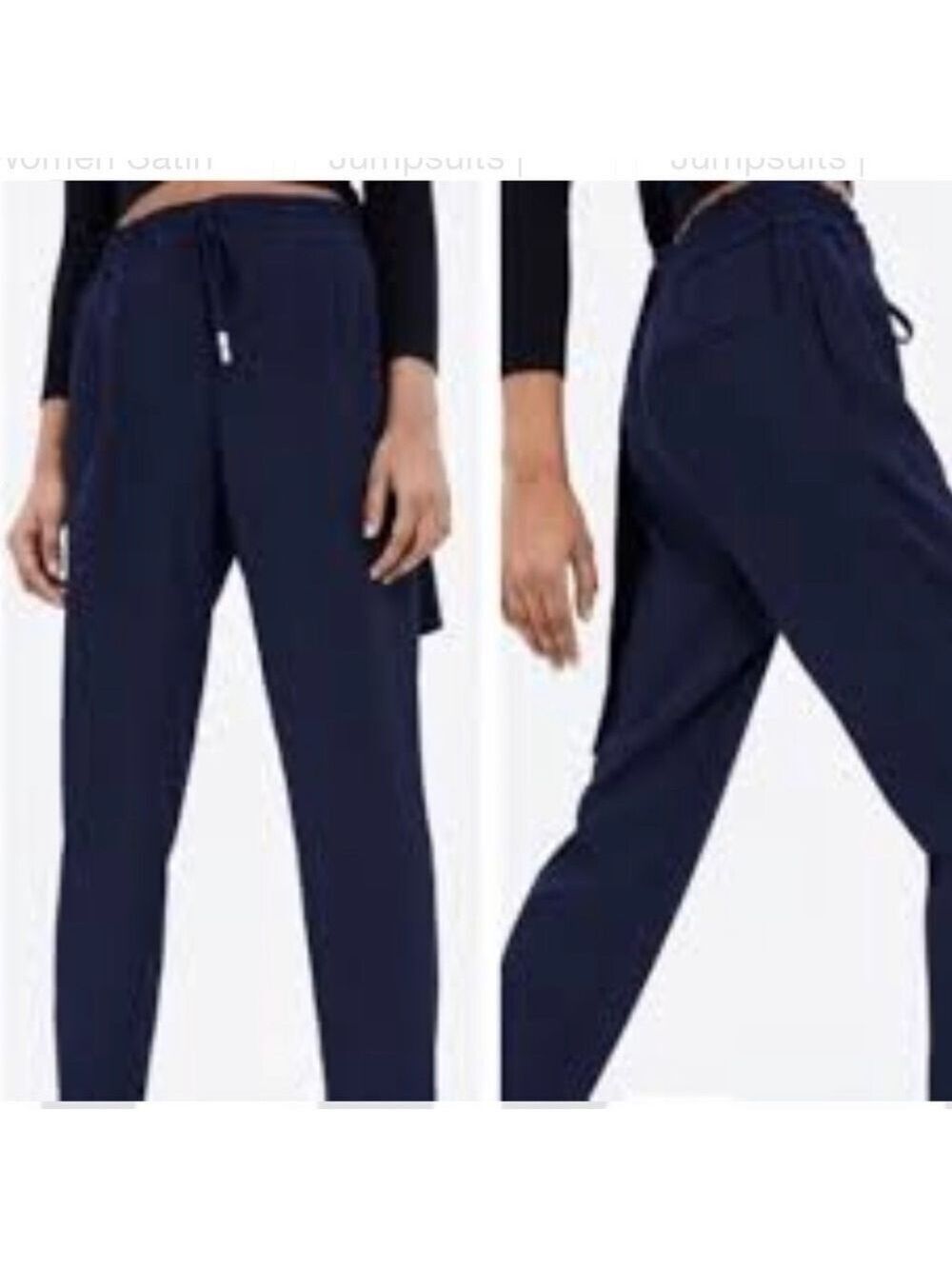 ZARA dark blue silky drawstring jogger pants with pockets xs